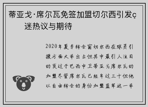 蒂亚戈·席尔瓦免签加盟切尔西引发球迷热议与期待 蒂亚戈·席尔瓦免签加盟切尔西引发球迷热议与期待
