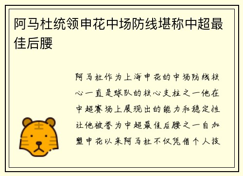 阿马杜统领申花中场防线堪称中超最佳后腰 阿马杜统领申花中场防线堪称中超最佳后腰